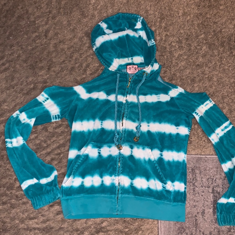 Juicy Couture cut shoulder track top in a tye dye